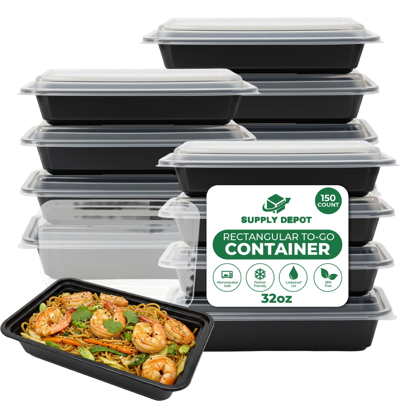 32 oz Microwaveable container with lids rectangle