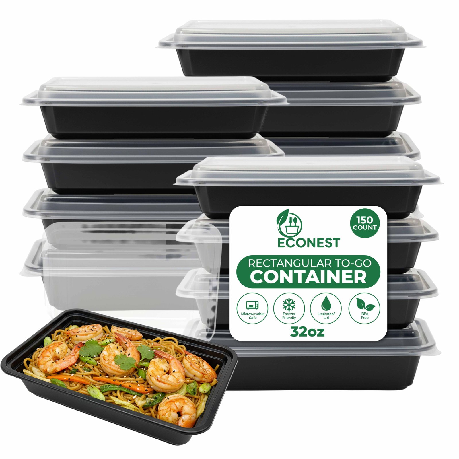 32oz rectangle Microwavable container With Lids